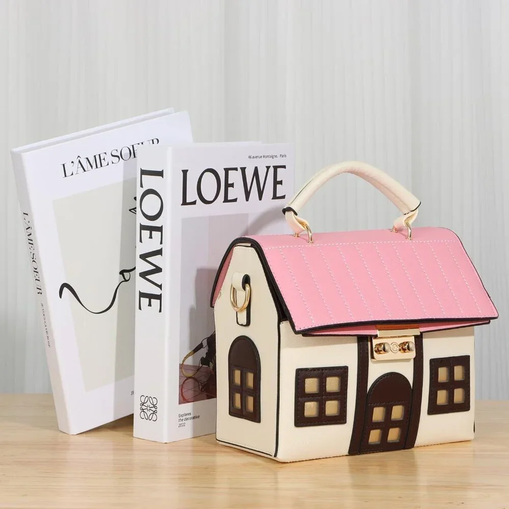Leather House Shape Purse Women Cute Small Handbag Crossbody Tote